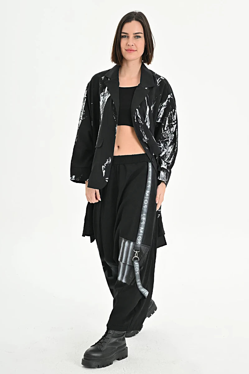  Haremshose von Les Mios aus Polyester, 7069, Schwarz/Weiß, Pinselstrich, Ausgefallen