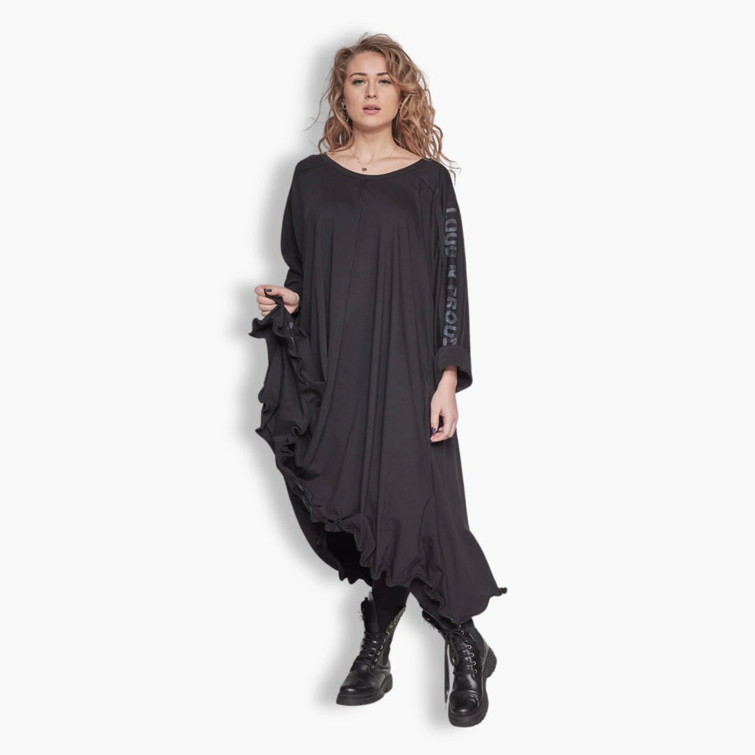 Kleid von Loud N Proud aus Baumwolle in gerundeter Form, LNP900, Schwarz, Schick, Modern