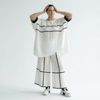 Damen Oversize Set Maxlive Weiß mit Shirt & Culotte Hose, Viskose-Mix, Kontraststreifen, EU 38 bis 60, Made in Türkei