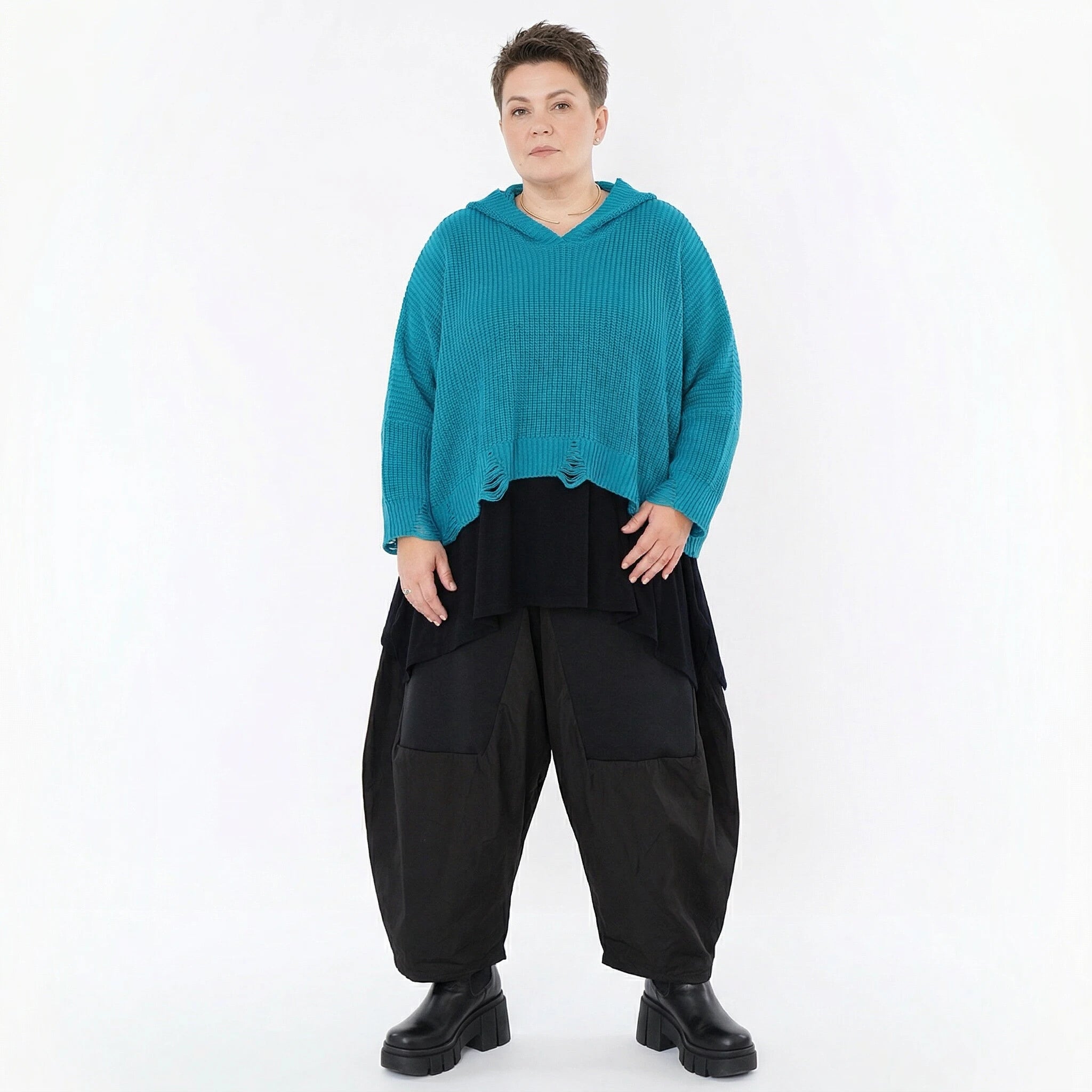 AKH Premium Bigshirt in kastiger Form, aus Baumwolle, P1032.2601, AquaBlau, Ausgefallen