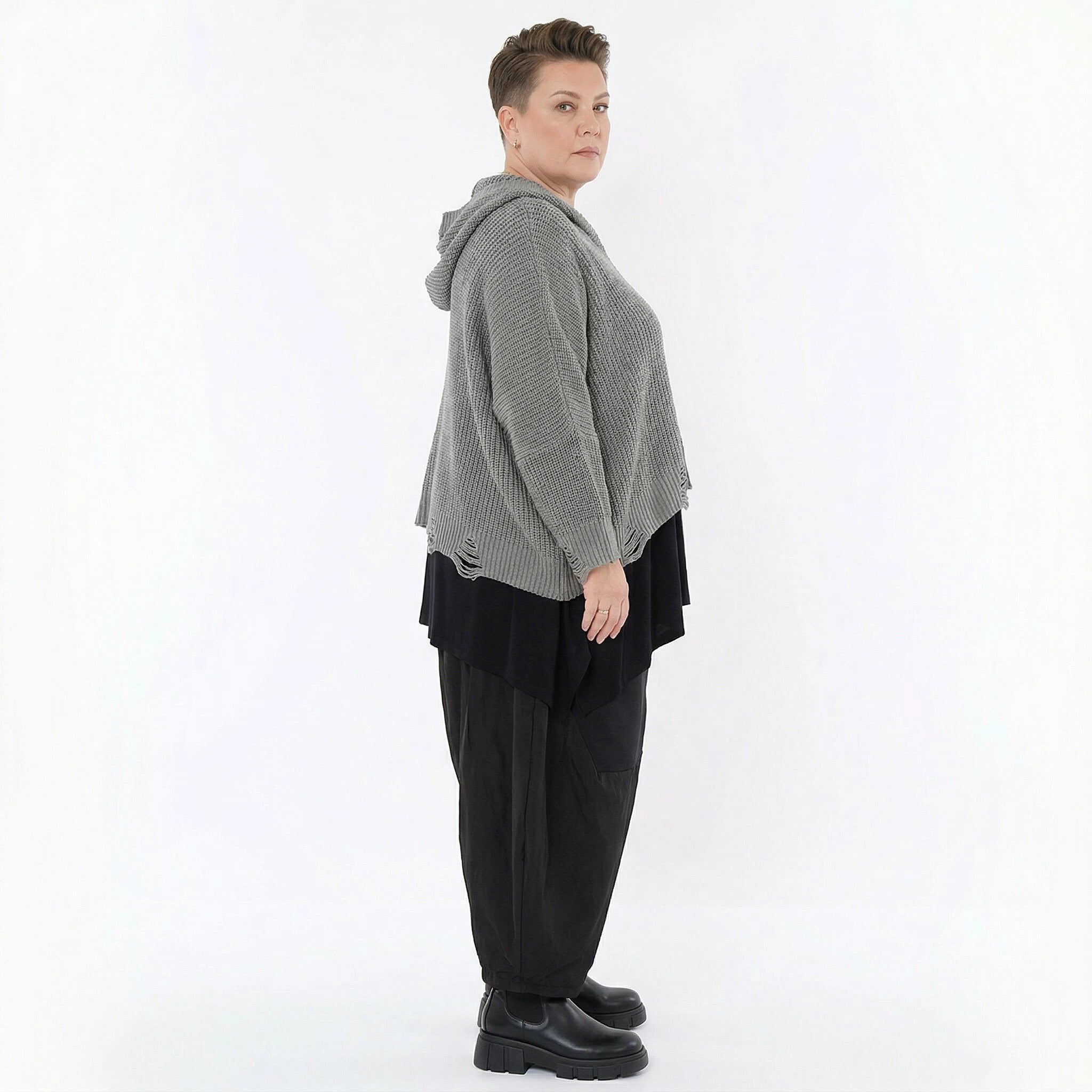AKH Premium Bigshirt in kastiger Form, aus Baumwolle, P1032.2601, Grau, Ausgefallen, Zeitlos