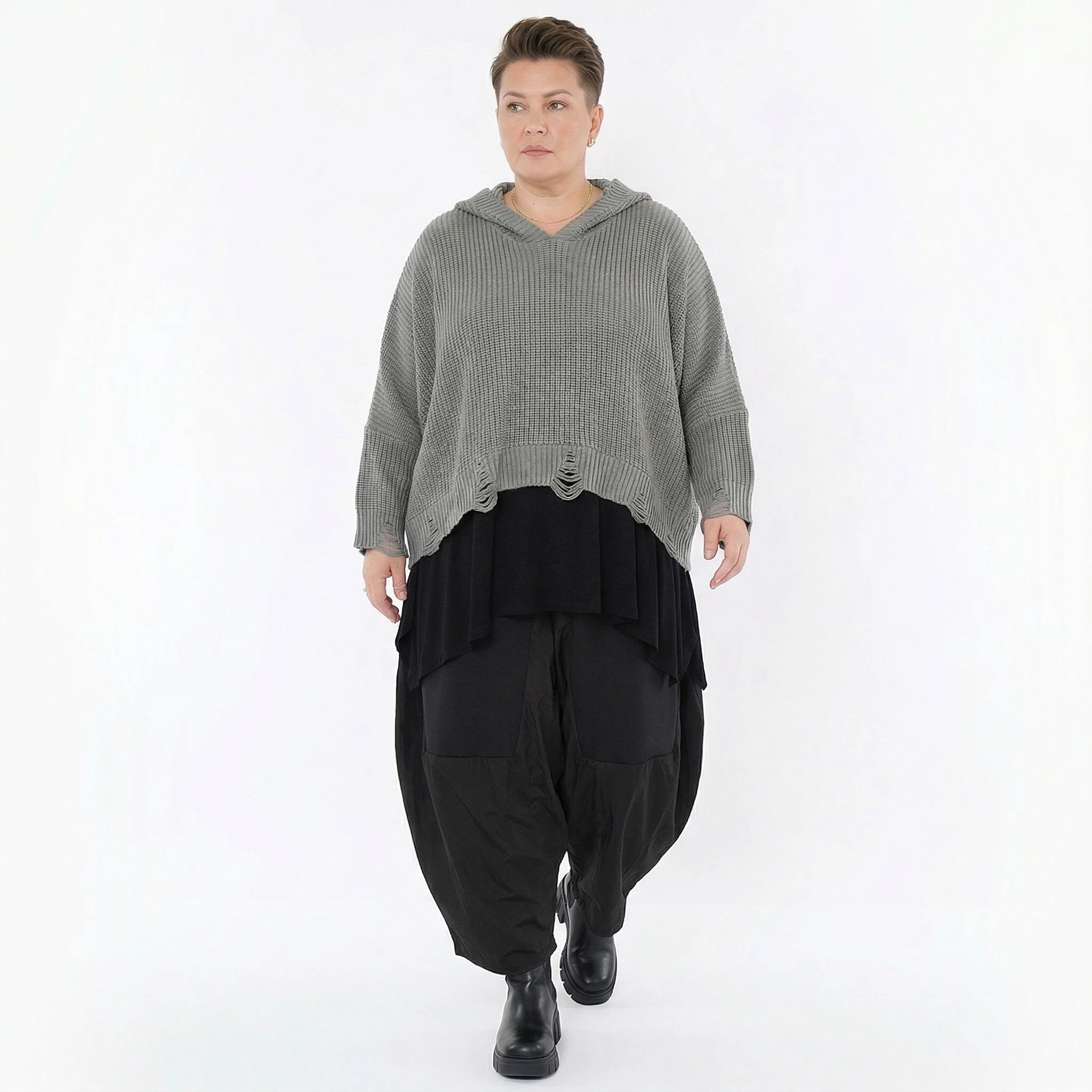 AKH Premium Bigshirt in kastiger Form, aus Baumwolle, P1032.2601, Grau, Ausgefallen, Zeitlos