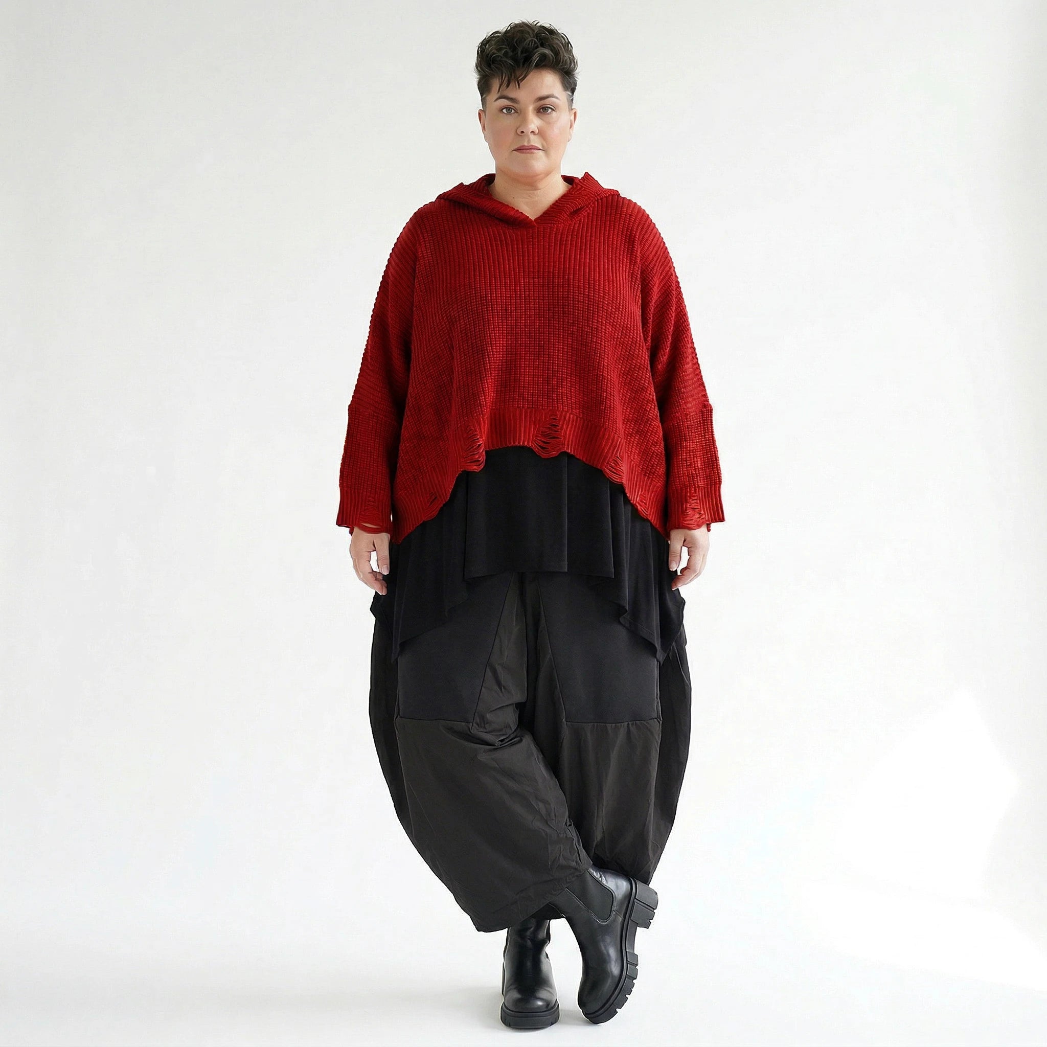 AKH Premium Bigshirt in kastiger Form, aus Baumwolle, P1032.2601, Rot, Ausgefallen, Zeitlos