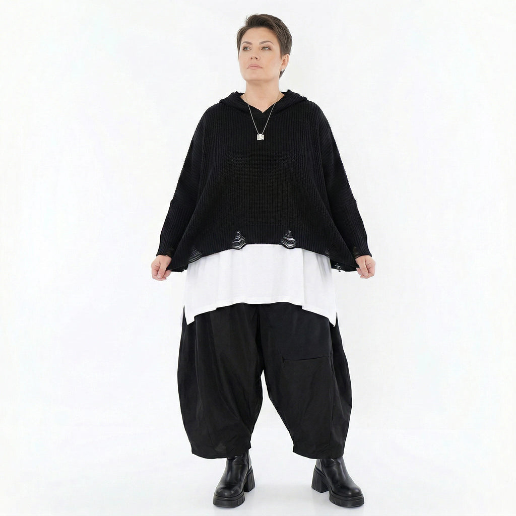 AKH Premium Bigshirt in kastiger Form, aus Baumwolle, P1032.2601, Schwarz, Ausgefallen