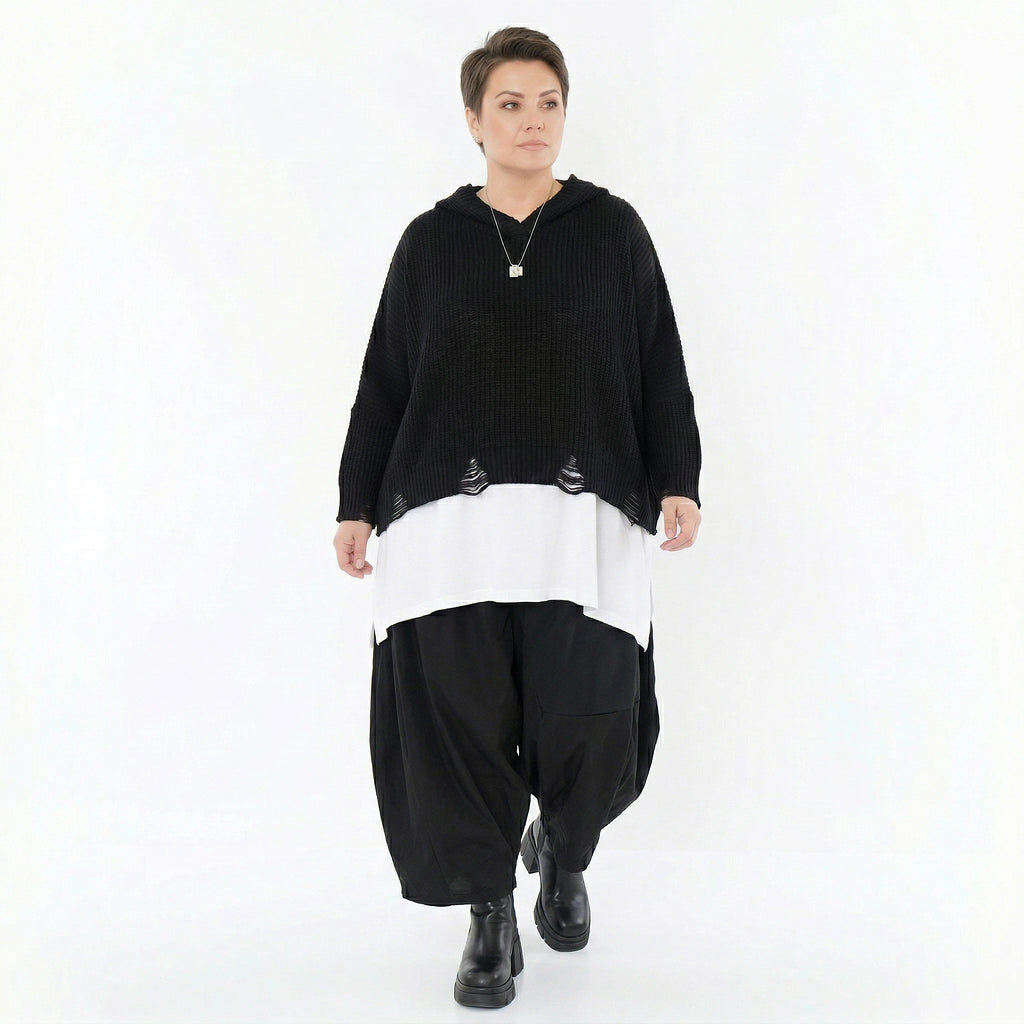 AKH Premium Bigshirt in kastiger Form, aus Baumwolle, P1032.2601, Schwarz, Ausgefallen