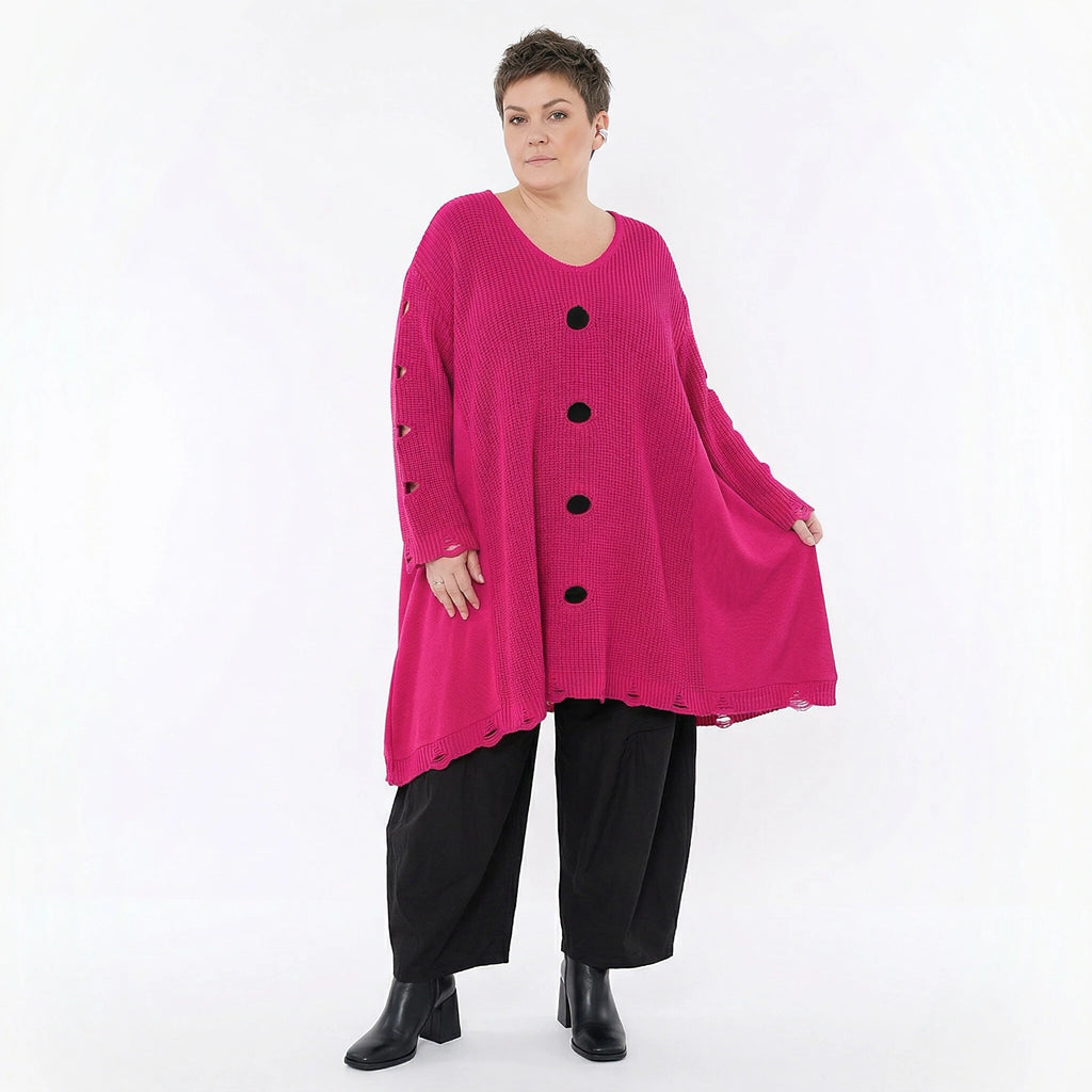A-Form Bigshirt von AKH Premium aus Baumwolle, P1032.2603, Fuchsia, Ausgefallen, Zeitlos