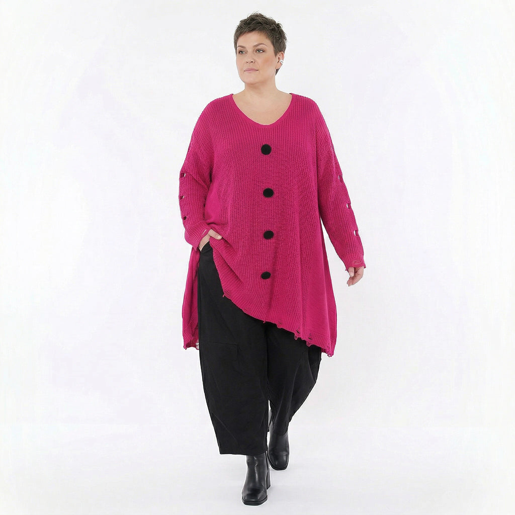 A-Form Bigshirt von AKH Premium aus Baumwolle, P1032.2603, Fuchsia, Ausgefallen, Zeitlos