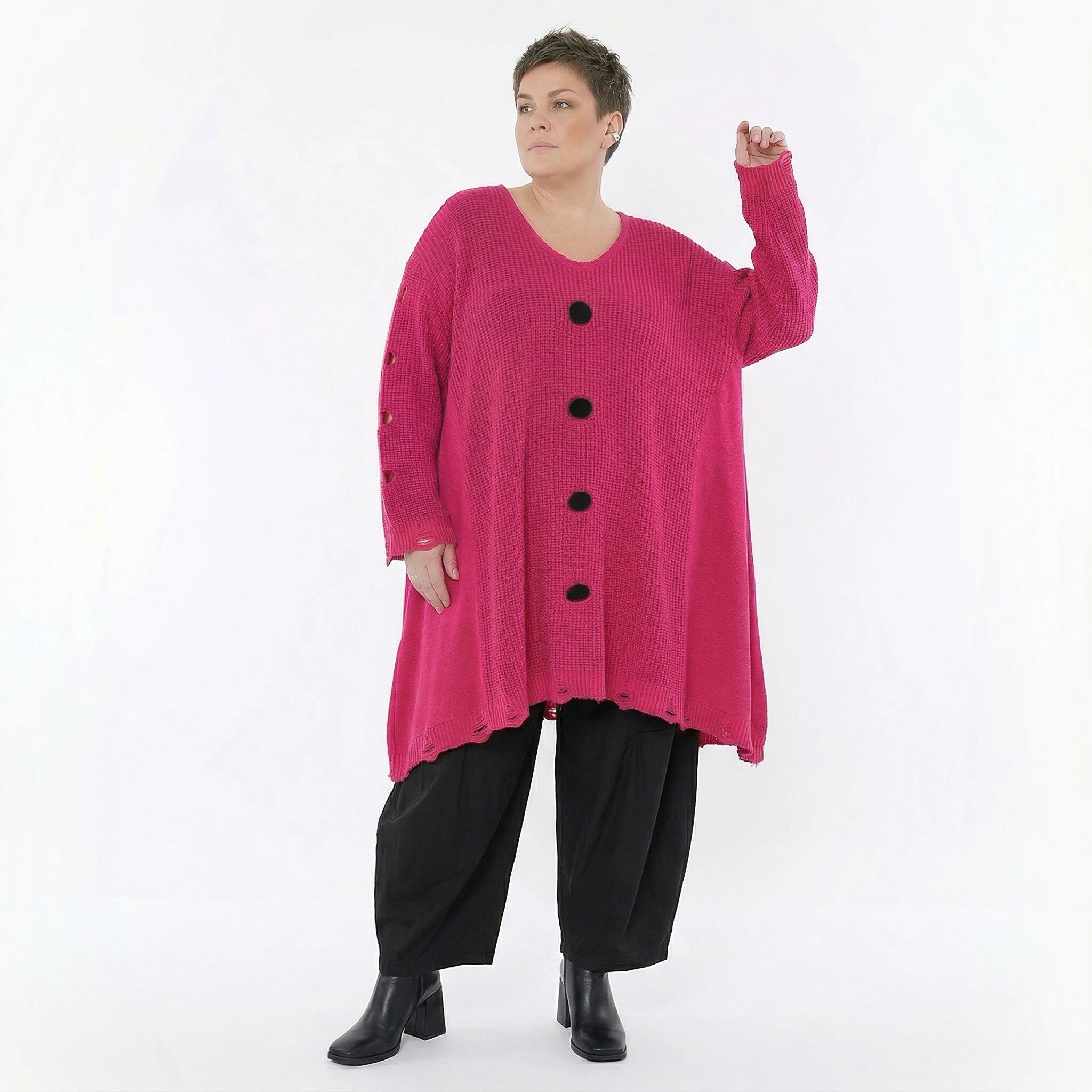 A-Form Bigshirt von AKH Premium aus Baumwolle, P1032.2603, Fuchsia, Ausgefallen, Zeitlos