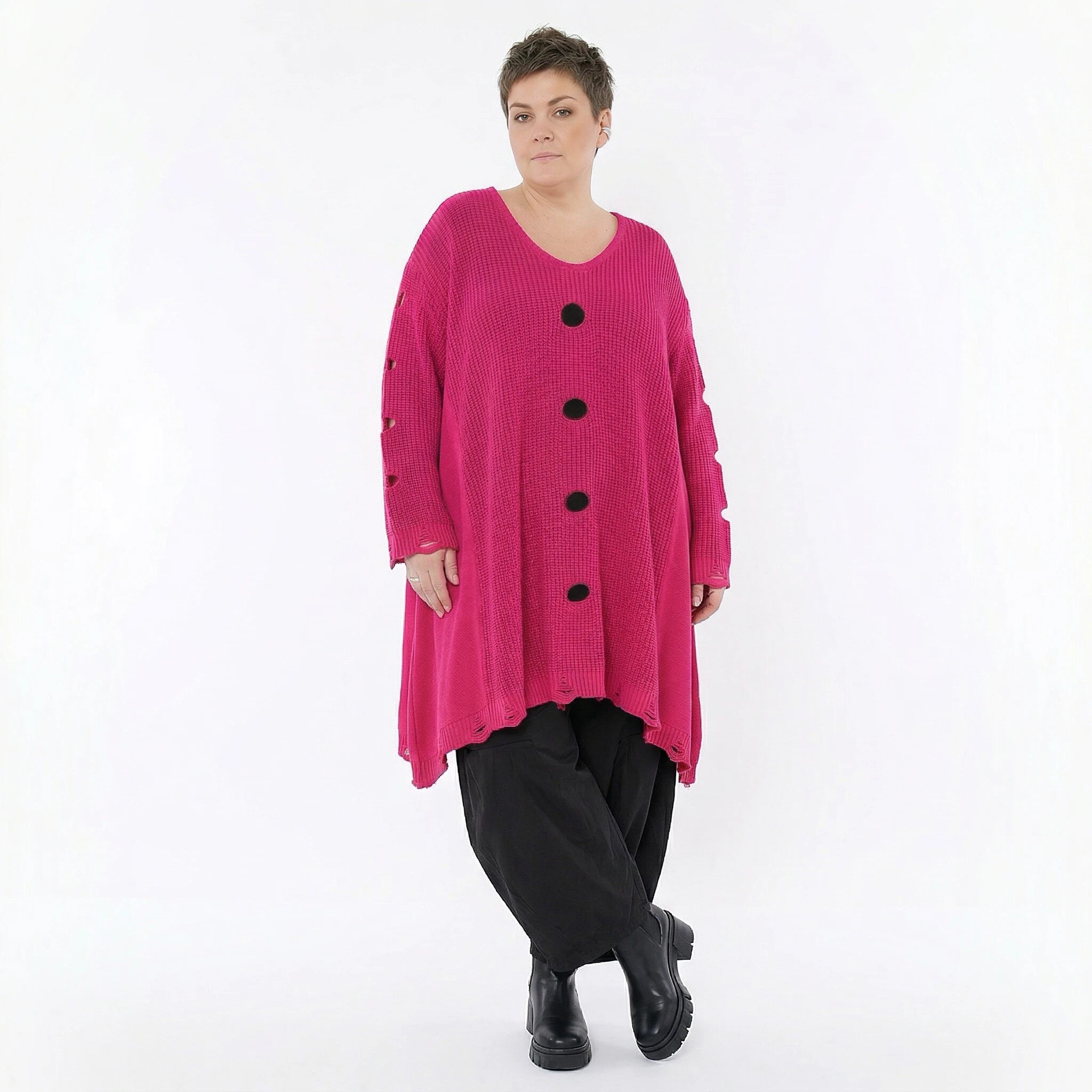 A-Form Bigshirt von AKH Premium aus Baumwolle, P1032.2603, Fuchsia, Ausgefallen, Zeitlos