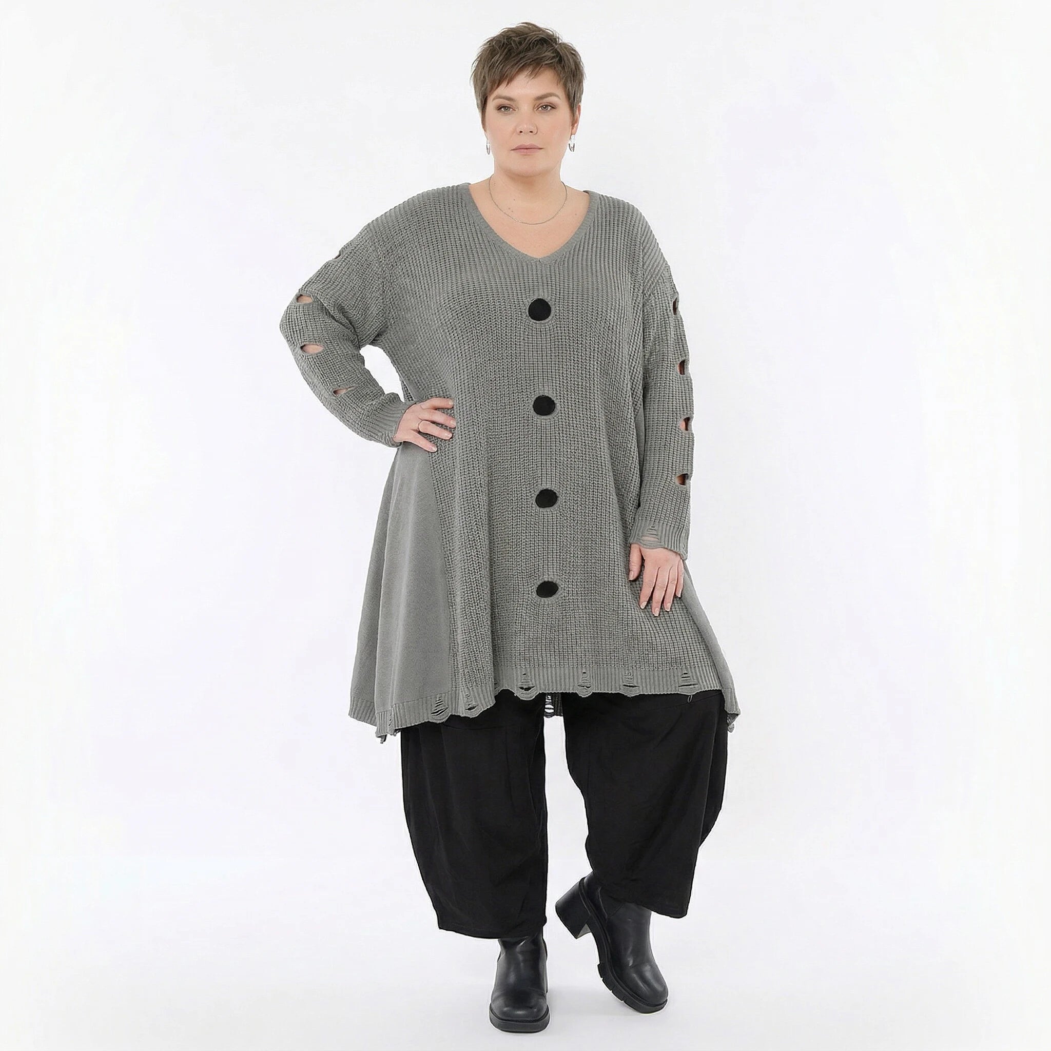 A-Form Bigshirt von AKH Premium aus Baumwolle, P1032.2603, Grau, Ausgefallen, Zeitlos, Schick