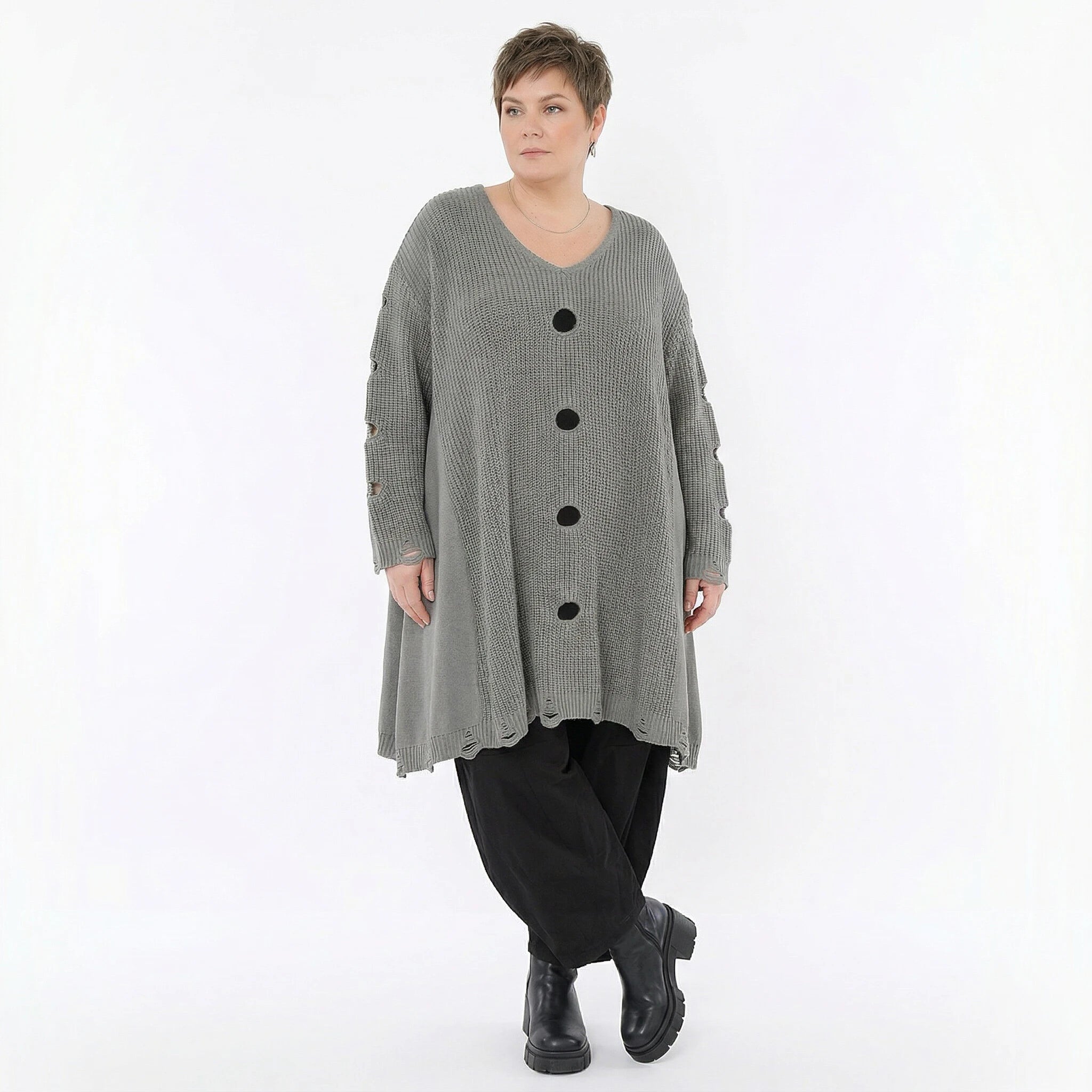 A-Form Bigshirt von AKH Premium aus Baumwolle, P1032.2603, Grau, Ausgefallen, Zeitlos, Schick