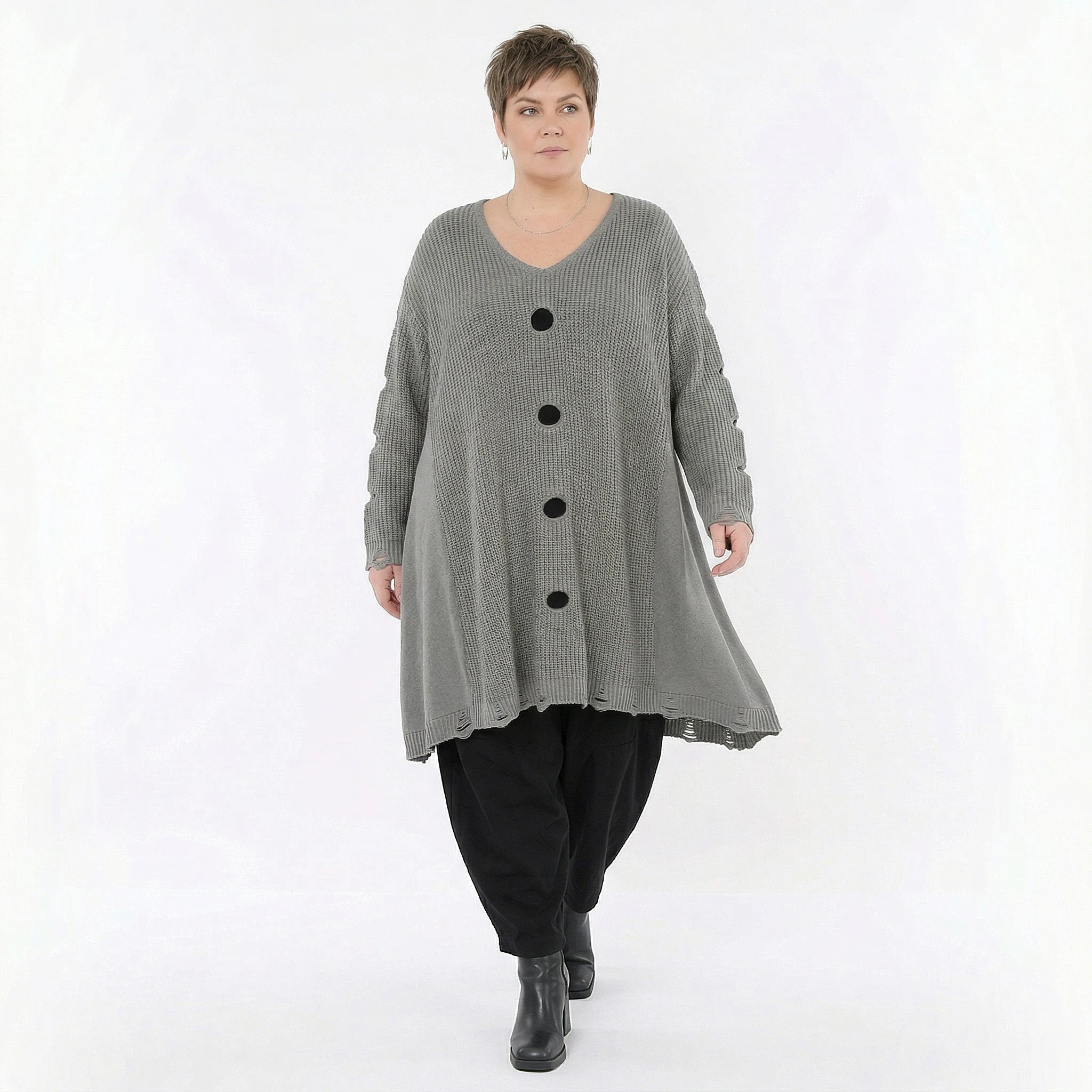 A-Form Bigshirt von AKH Premium aus Baumwolle, P1032.2603, Grau, Ausgefallen, Zeitlos, Schick