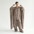 3-Teiler Damen Set B-ONE Taupe-Bronze Oversize Cardigan Shirt Hose Baumwolle Jersey Türkei – EU 40/50 – Lagenlook