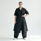 Cadrelli Damen Jumpsuit Schwarz Oversize Crash Twill Viskose Lycra Übergang EU 40 bis 48 – luftiger Avantgarde Einteiler