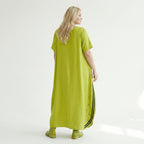 Avantgarde Kleid Damen B-ONE Neon Chartreuse Schwarz Print Baumwolle Oversized EU 40 bis 50 Maxikleid Statement