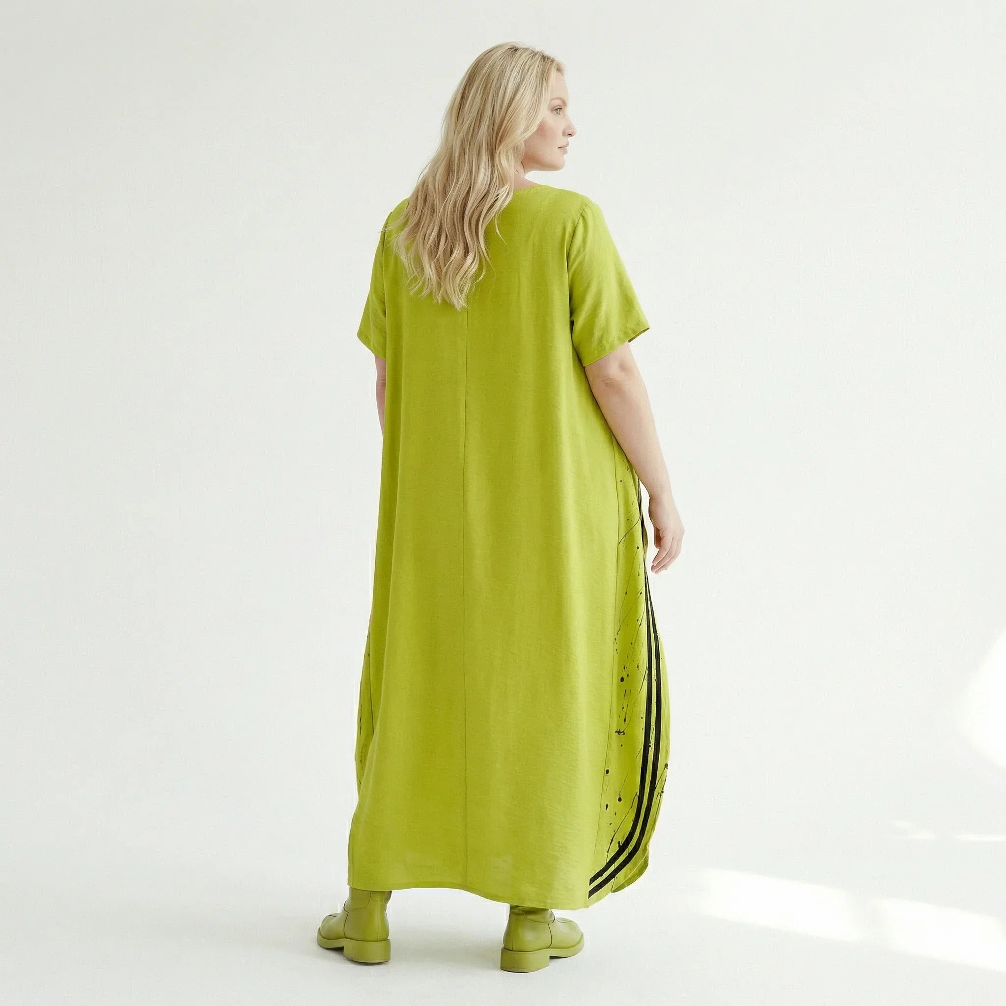 Avantgarde Kleid Damen B-ONE Neon Chartreuse Schwarz Print Baumwolle Oversized EU 40 bis 50 Maxikleid Statement