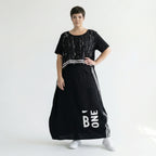 Avantgarde Kleid Damen B-ONE Schwarz Weiß Print Baumwolle locker mit Taschen EU 40 bis 50 Maxikleid Oversize
