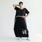 Avantgarde Kleid Damen B-ONE Schwarz Weiß Print Baumwolle locker mit Taschen EU 40 bis 50 Maxikleid Oversize
