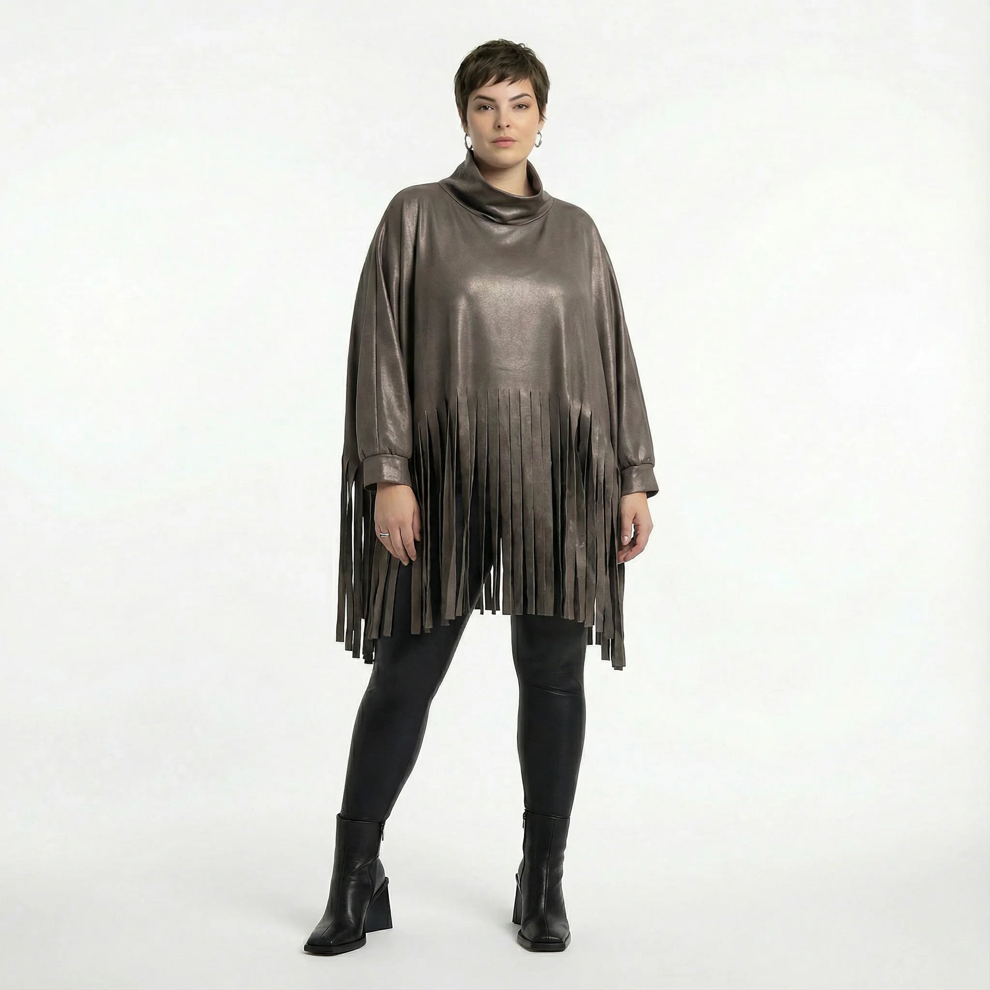  AKH Premium Bigshirt in kastiger Form, aus Materialmix, P1027.7182, Braun, Ausgefallen