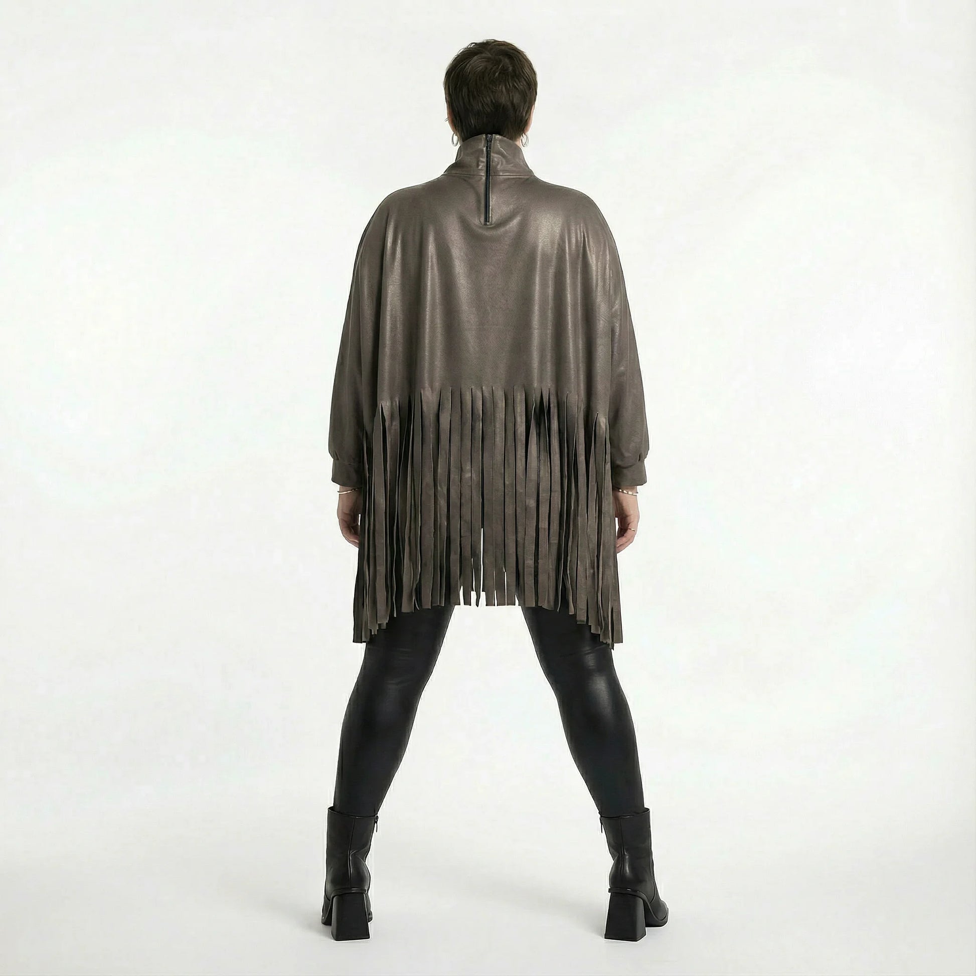  AKH Premium Bigshirt in kastiger Form, aus Materialmix, P1027.7182, Braun, Ausgefallen