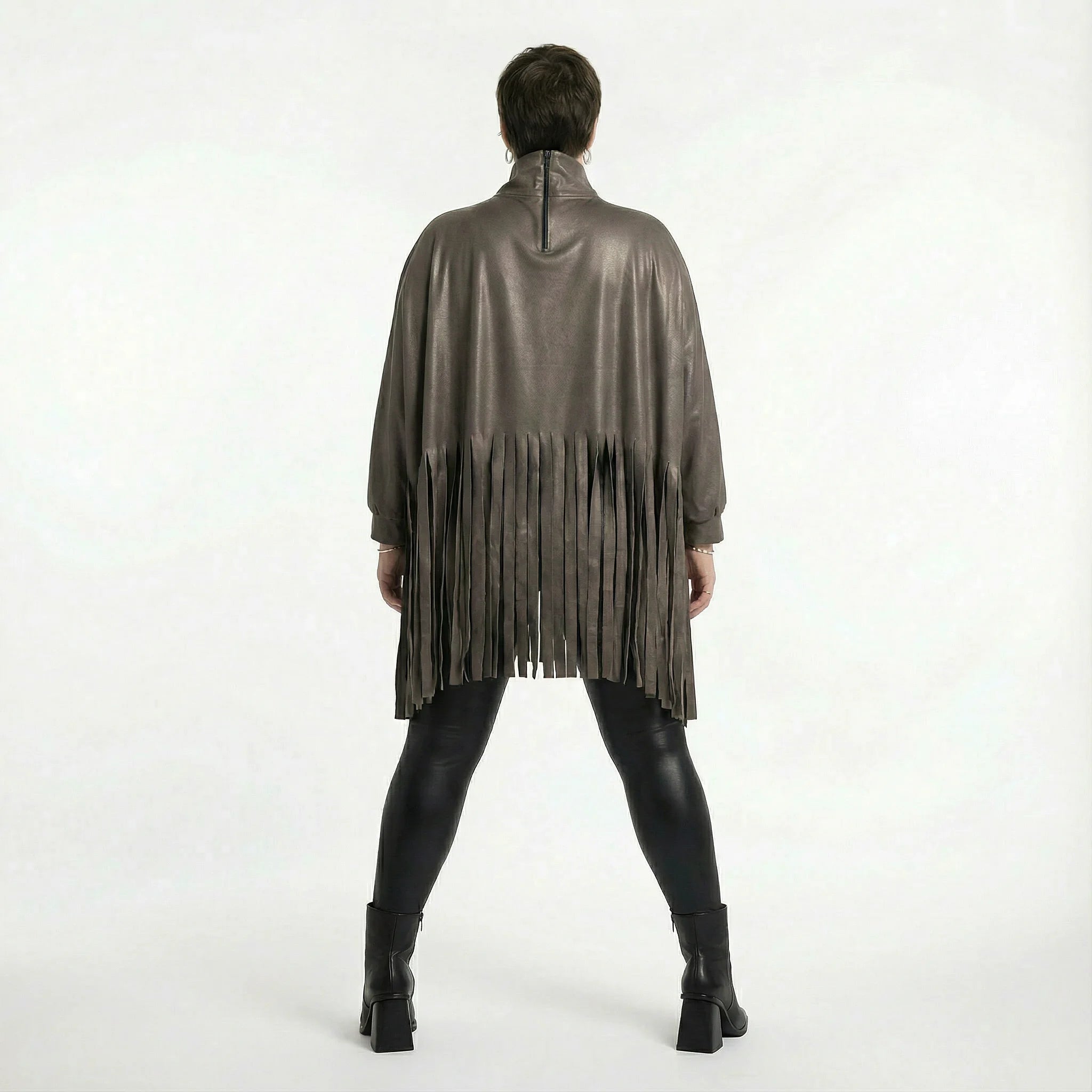  AKH Premium Bigshirt in kastiger Form, aus Materialmix, P1027.7182, Braun, Ausgefallen