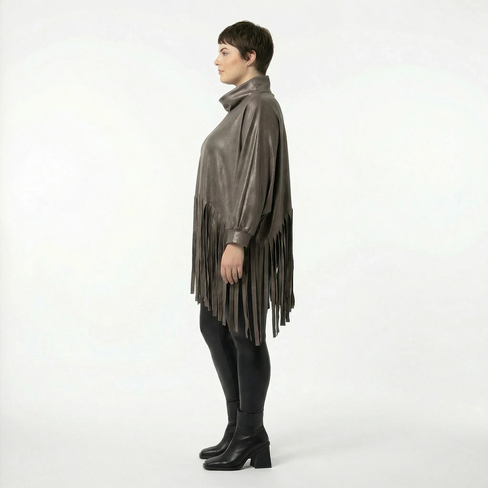  AKH Premium Bigshirt in kastiger Form, aus Materialmix, P1027.7182, Braun, Ausgefallen