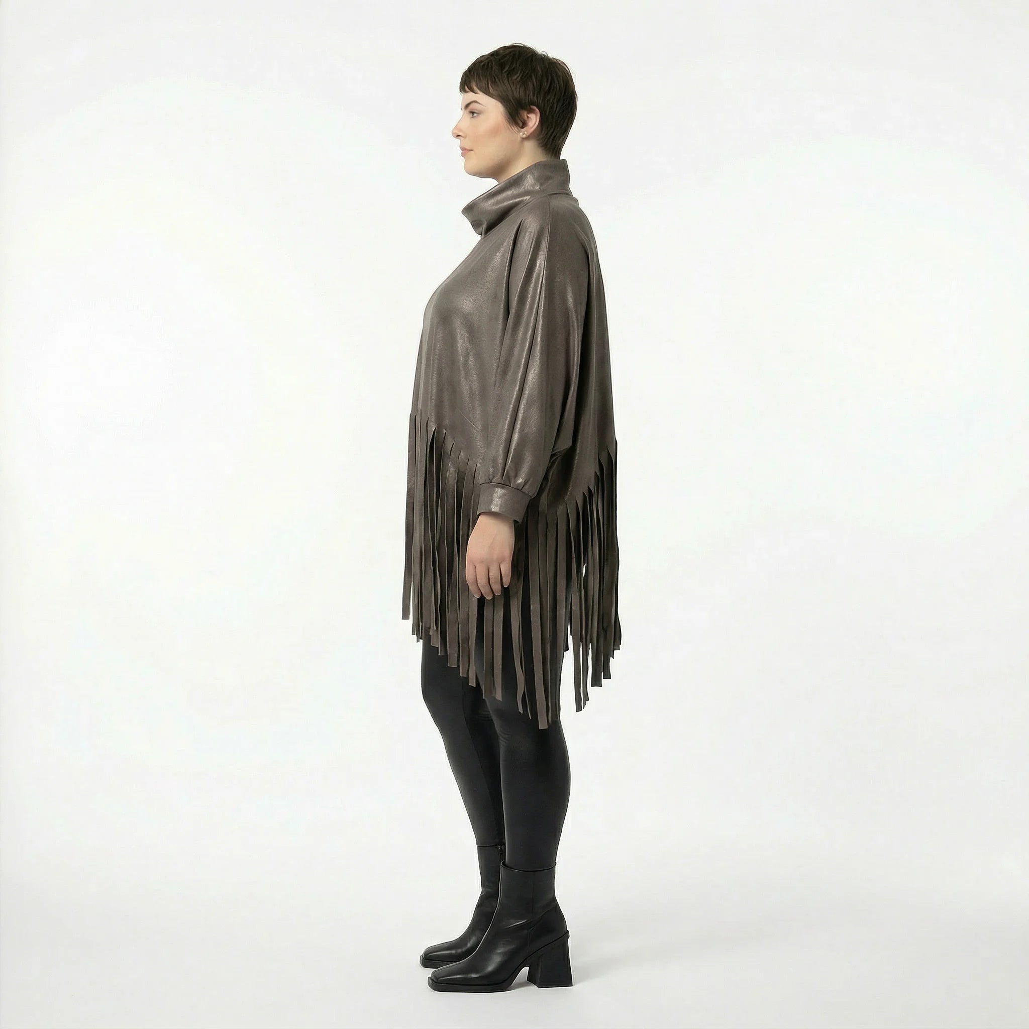  AKH Premium Bigshirt in kastiger Form, aus Materialmix, P1027.7182, Braun, Ausgefallen