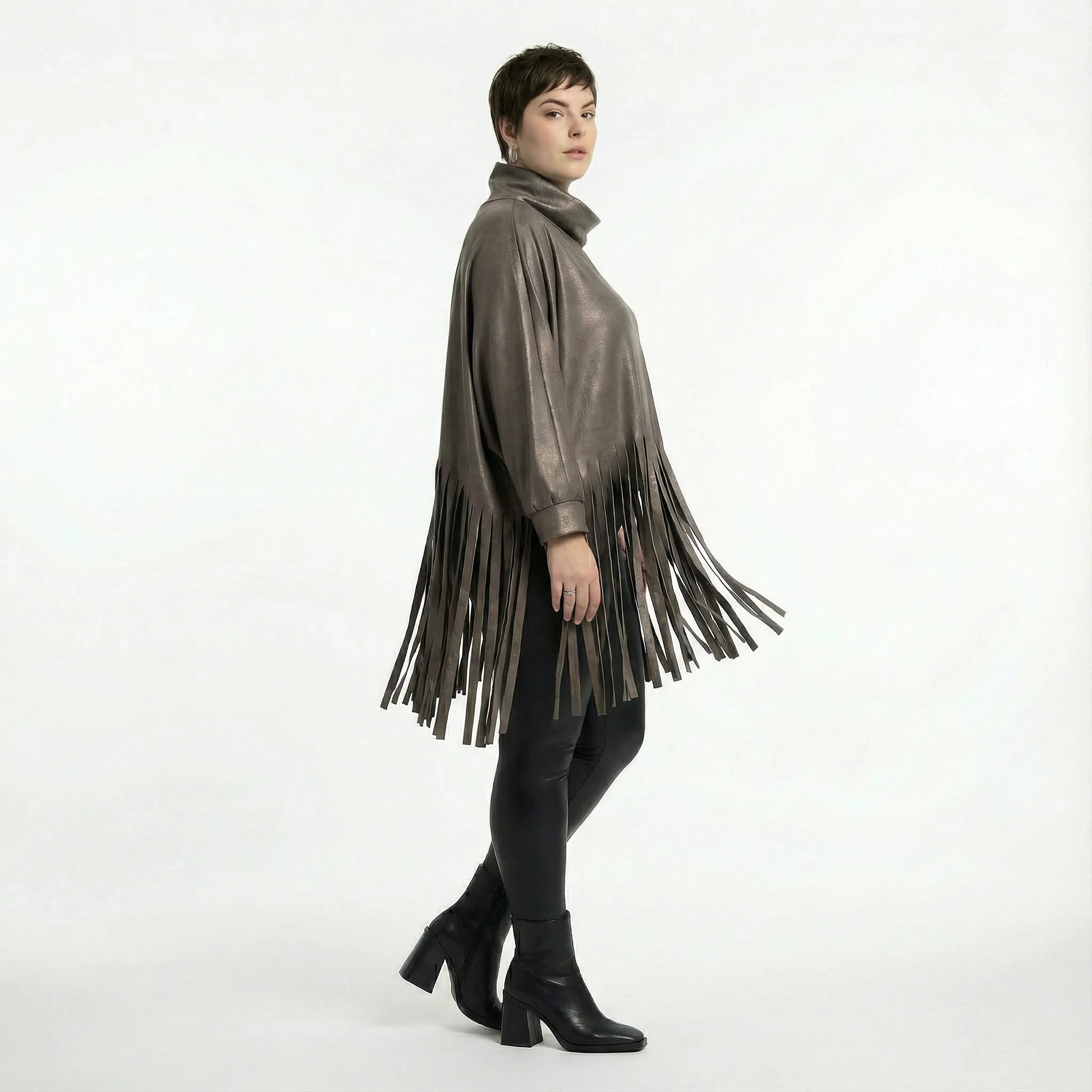  AKH Premium Bigshirt in kastiger Form, aus Materialmix, P1027.7182, Braun, Ausgefallen