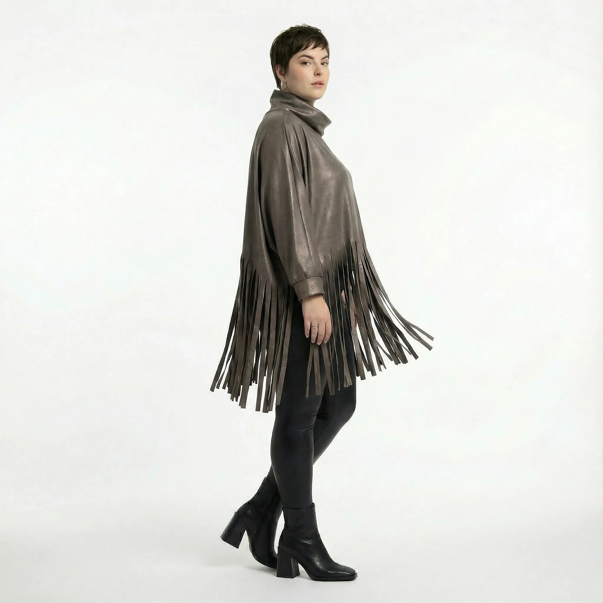  AKH Premium Bigshirt in kastiger Form, aus Materialmix, P1027.7182, Braun, Ausgefallen