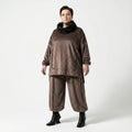  AKH Premium Bigshirt in gerader Form, aus Materialmix, P1030.7178, Taupe/Braun, Punkte