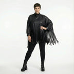  AKH Premium Bigshirt in kastiger Form, aus Materialmix, P1027.7182, Schwarz, Ausgefallen