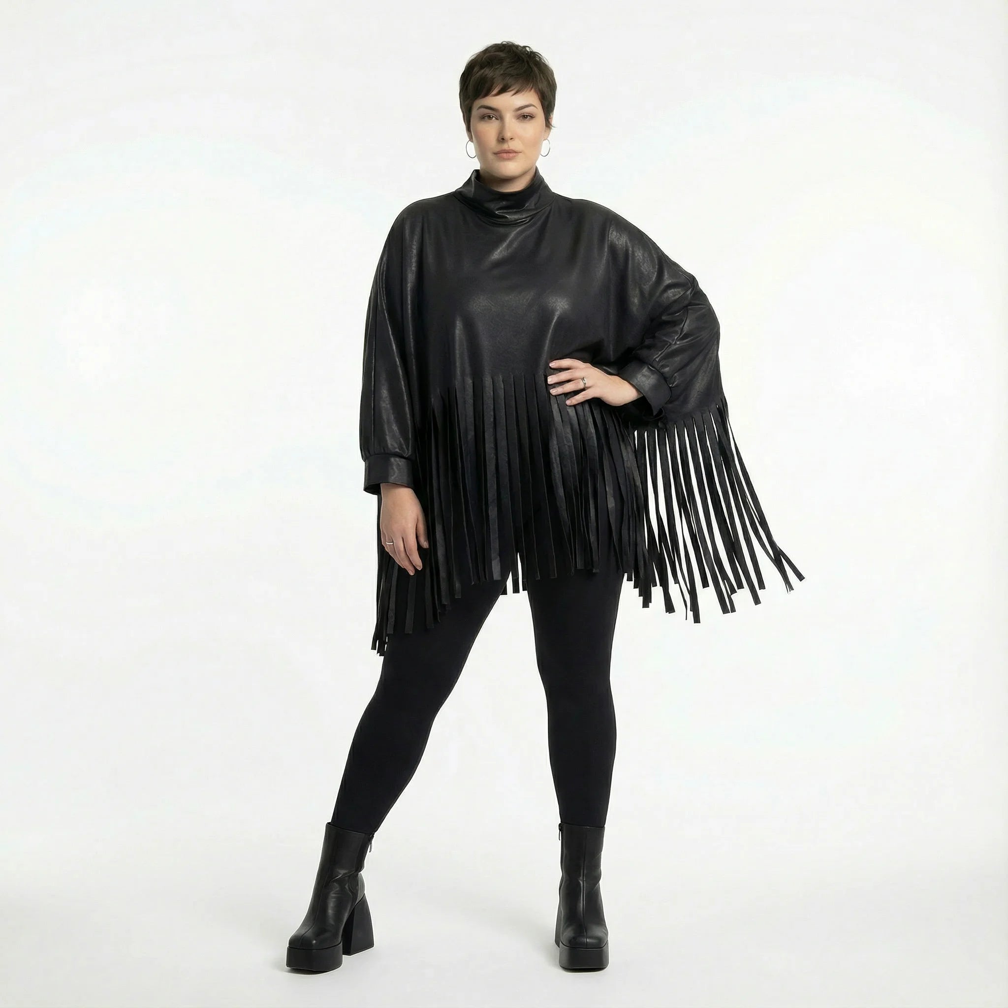  AKH Premium Bigshirt in kastiger Form, aus Materialmix, P1027.7182, Schwarz, Ausgefallen