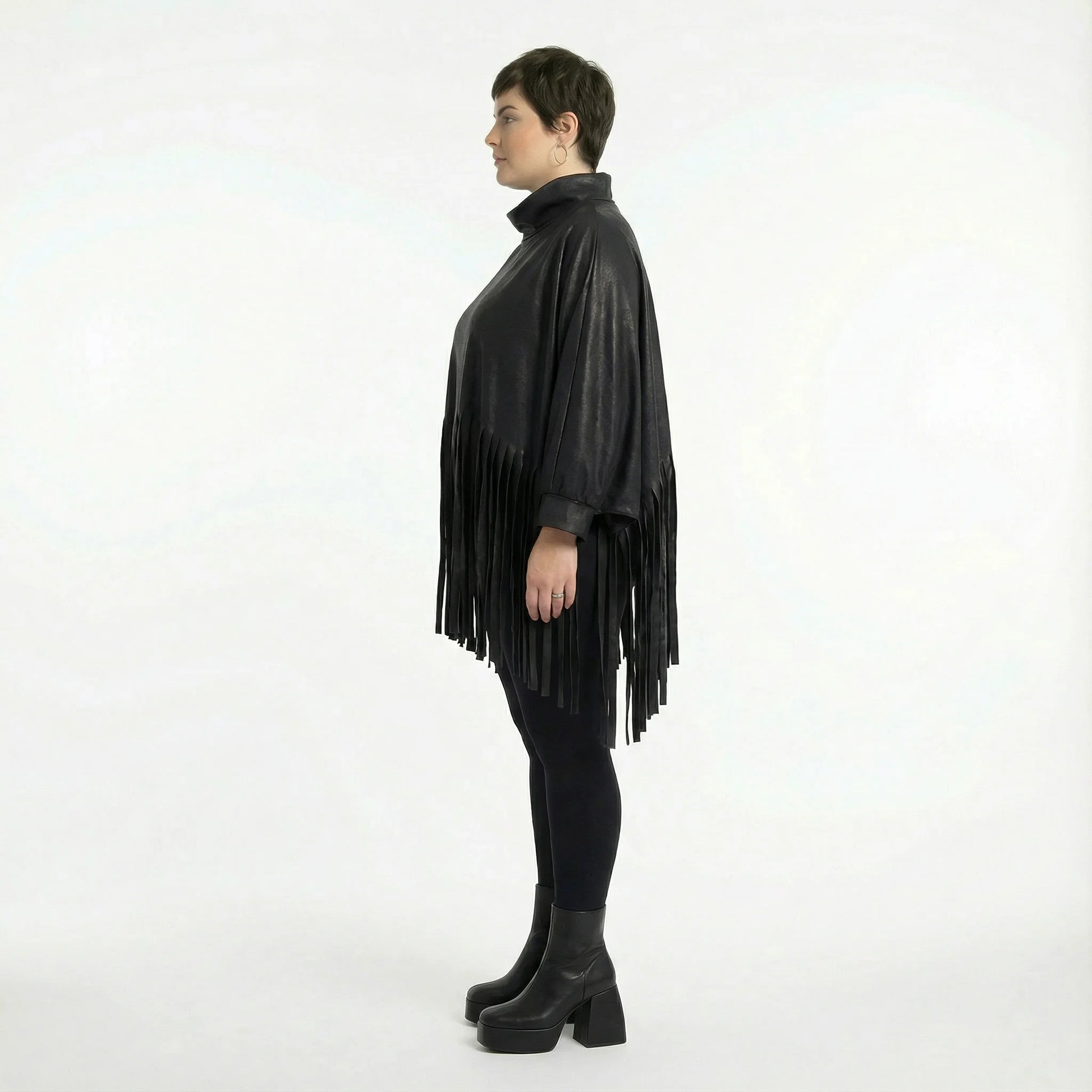  AKH Premium Bigshirt in kastiger Form, aus Materialmix, P1027.7182, Schwarz, Ausgefallen