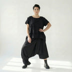 Damen Ballonhose Schwarz Caraclan, asymmetrischer Schnitt, Baumwolle, EU 38 bis 50 – Avantgarde, weit, künstlerisch, urban
