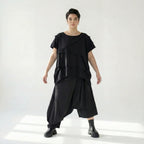 Damen Ballonhose Schwarz Caraclan, asymmetrischer Schnitt, Baumwolle, EU 38 bis 50 – Avantgarde, weit, künstlerisch, urban