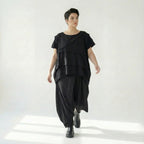 Damen Ballonhose Schwarz Caraclan, asymmetrischer Schnitt, Baumwolle, EU 38 bis 50 – Avantgarde, weit, künstlerisch, urban