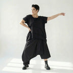 Damen Ballonhose Schwarz Caraclan, asymmetrischer Schnitt, Baumwolle, EU 38 bis 50 – Avantgarde, weit, künstlerisch, urban