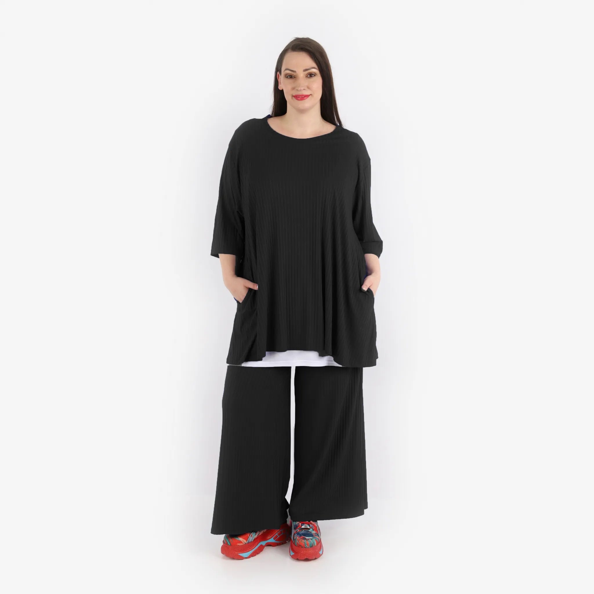  Papita Bigshirt in Glocken-Form, aus Viskose, 6936, Midnight Black, Schick, Modern, Bequem