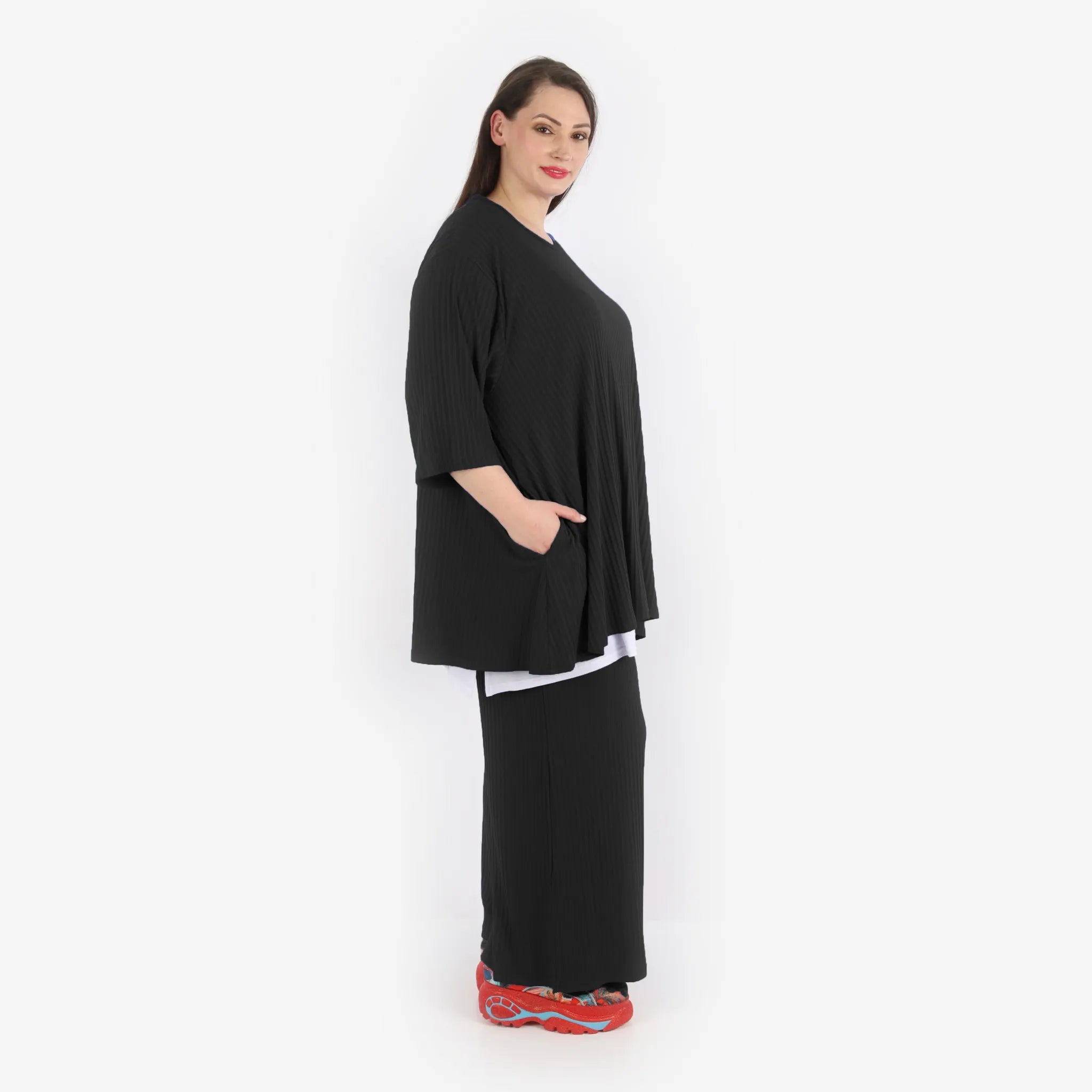  Papita Bigshirt in Glocken-Form, aus Viskose, 6936, Midnight Black, Schick, Modern, Bequem