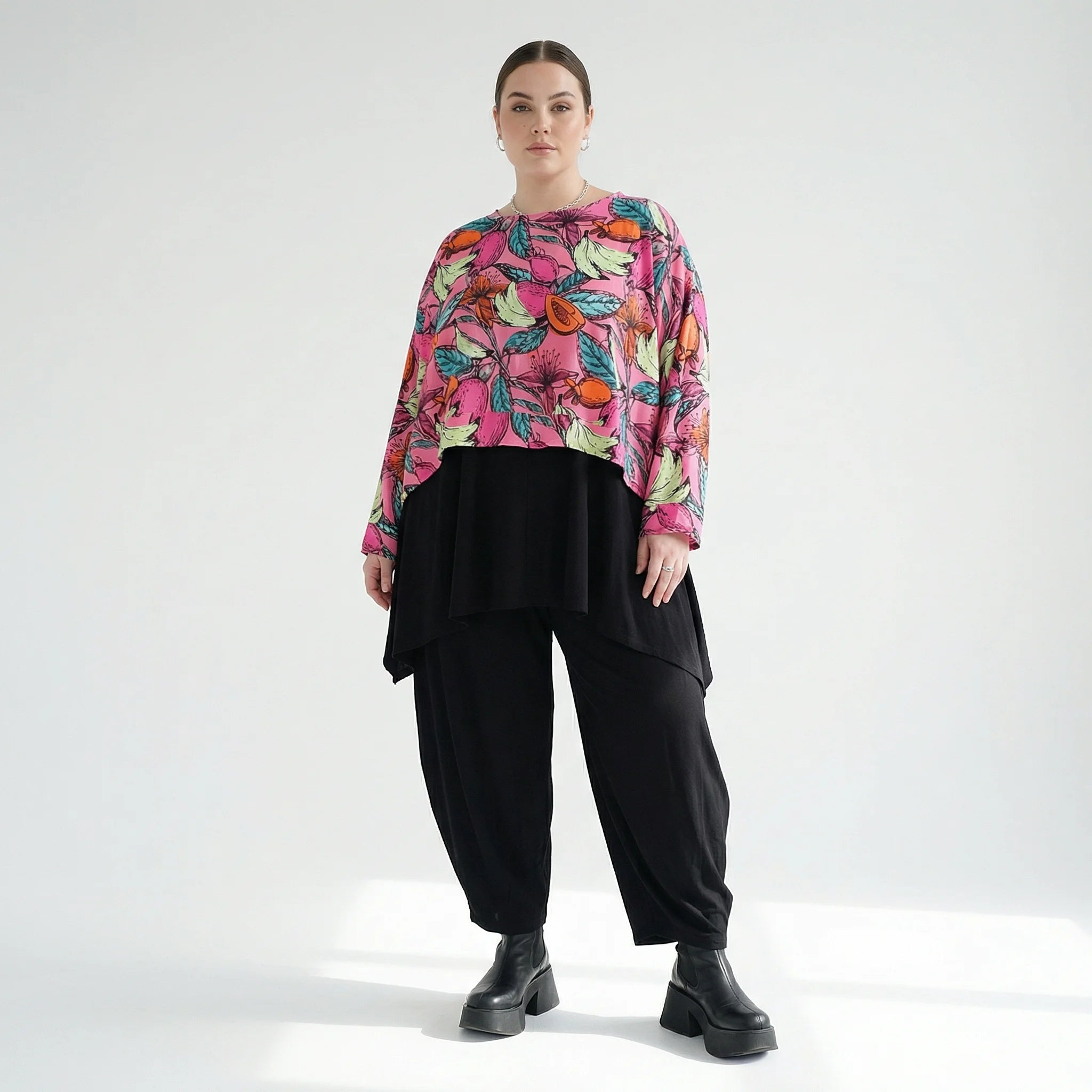 AKH Fashion Überwurf in kastiger Form, aus Baumwolle, 1507.07011, Rosa/Multi, Blumen