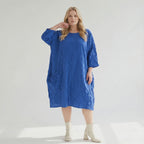 Zauberhaft leichtes Lagenlook Ballonkleid aus softer Popeline mit außergewöhnlichem Crash Effekt, Royalblau