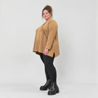 Langarmshirt in Camel mit weiter A-Linie aus weichem Stretchjersey für Alltagslooks