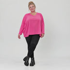 Langarmshirt in Pink aus weichem Stretchjersey mit V-Ausschnitt und kastiger Silhouette