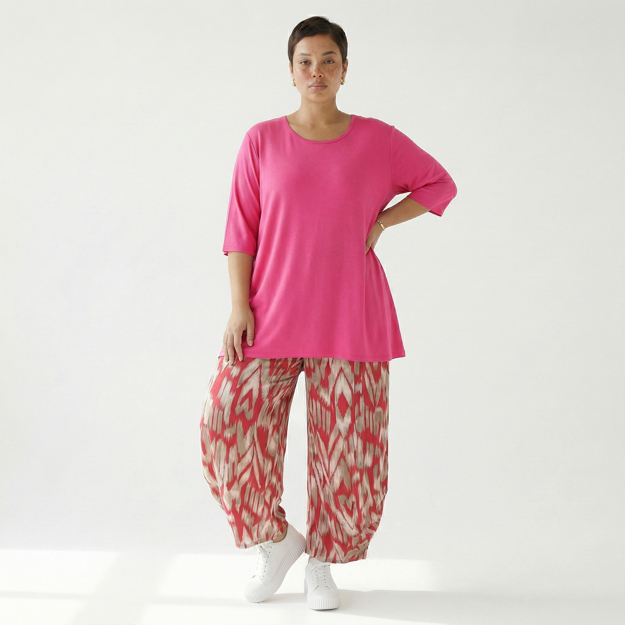 Ballonhose von AKH Fashion aus Viskose, 1296.08069, Fuchsia-Beige, Grafik, Schick, Modern