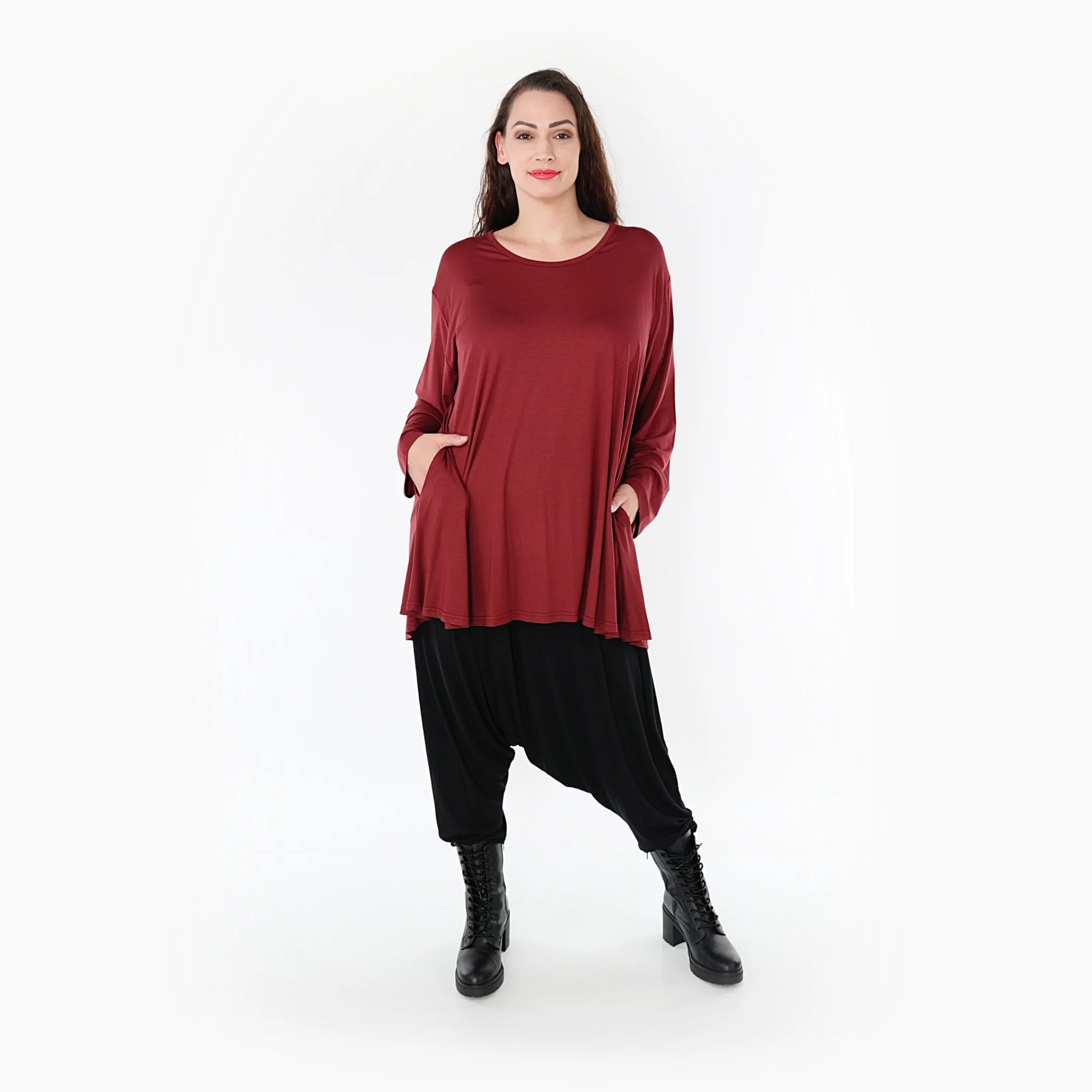 Shirt von AKH Fashion aus Viskose in Glocken-Form, 1233.1892L, Burgundy, Schick, Modern