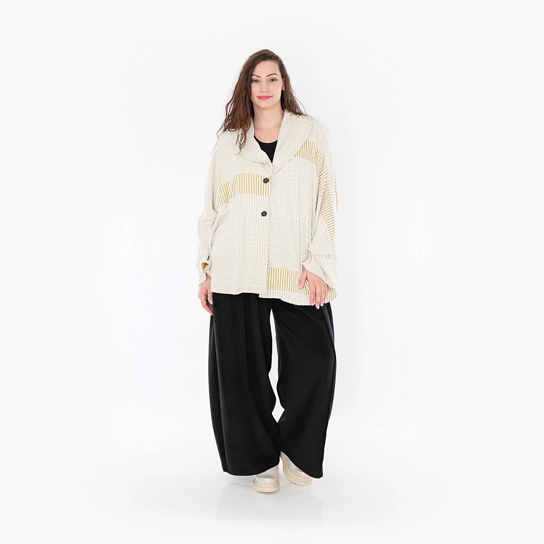 AKH Fashion Jacke in gerundeter Form, aus Viskose, 1377.00140, Senf-Ecru, Gerippt, Schick