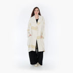 Ballonmantel aus Viskose im senfecru Jacquardlook Oversize mit Kragen und Seitentaschen