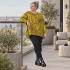 Flauschiges Strickshirt in Gelb/Schwarz mit Zebramuster in lockerer A-Linie und Schlitzen