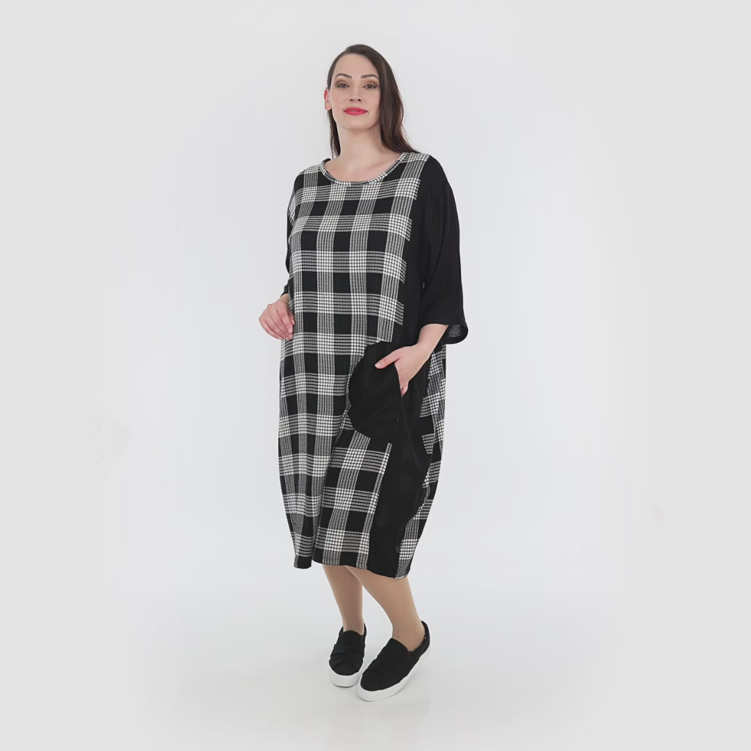Ballonkleid von AKH Fashion aus Viskose, 1269.06943, Grau-Weiß-Schwarz, Schick, Modern