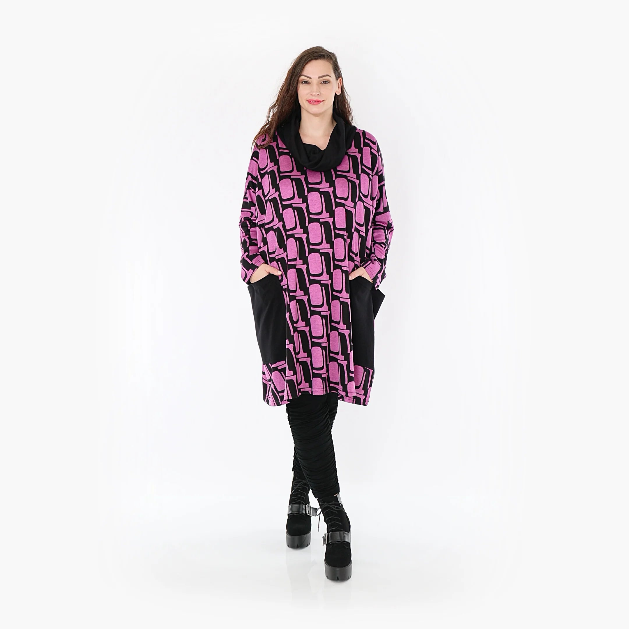 AKH Fashion Bigshirt in gerader Form, aus Viskose, 1374.06807, Schwarz-Fuchsia, Grafik